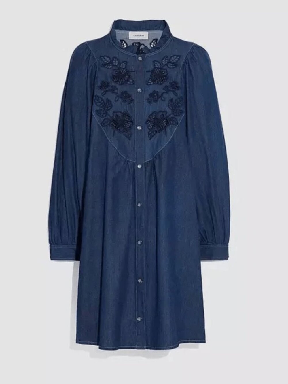 Coach Embroidered Denim Mini Shirt Dress Size 8 Made in Italy